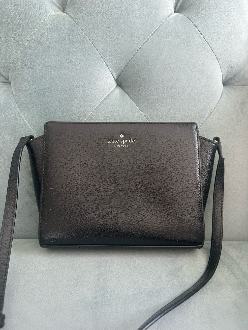 kate spade Black Pebbled Leather Crossbody with Gold Logo